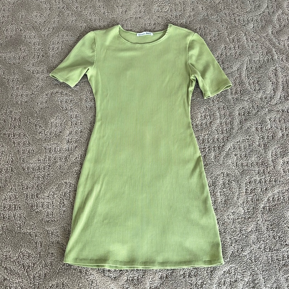 Reformation Lime Ribbed Short Sleeve Mini Dress